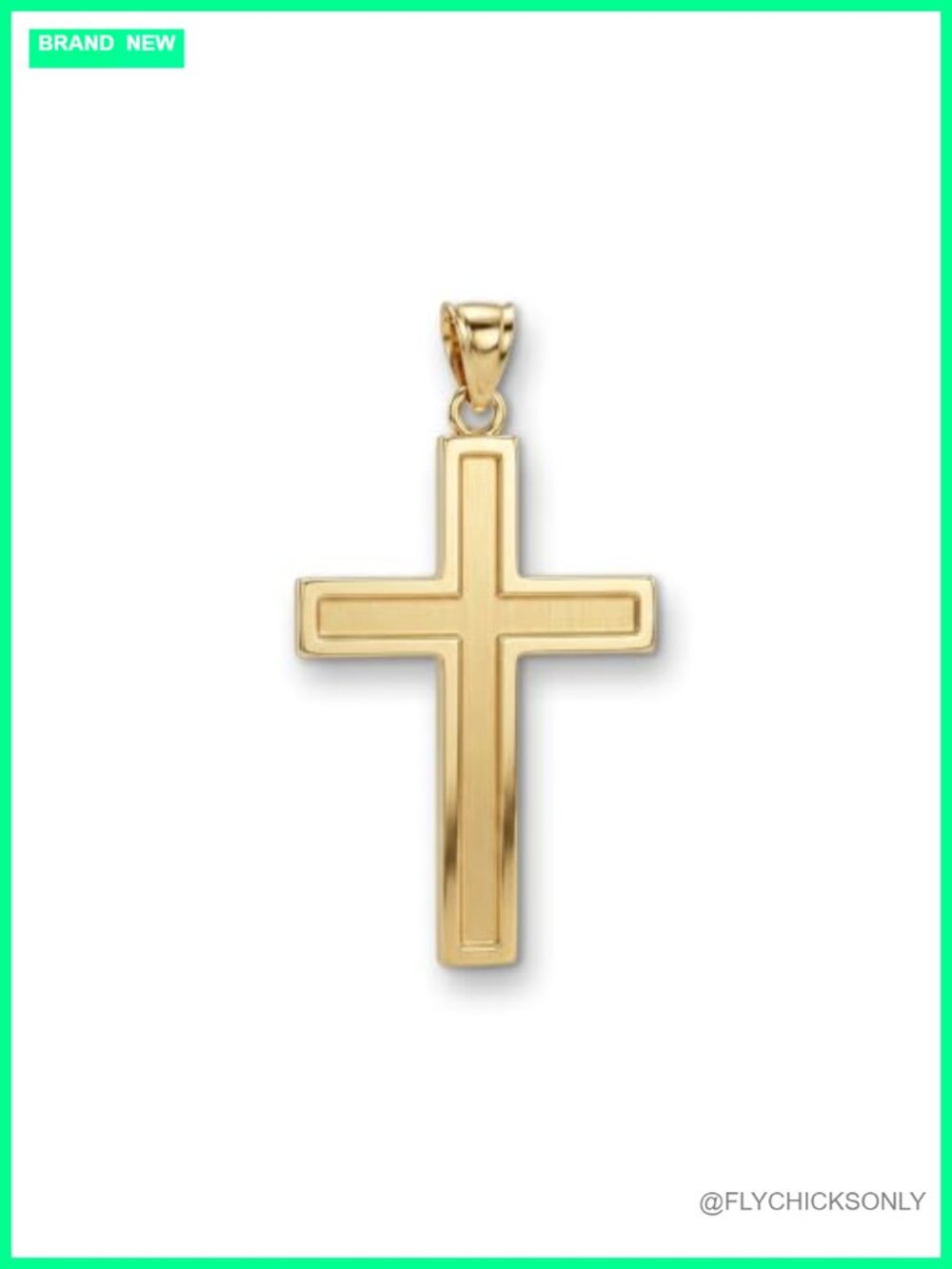 14K Yellow Gold Cross Pendant 1.75" Polished Double-Bonded Religious Jewelry USA